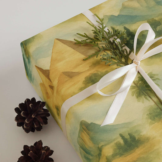 Africa Wrapping Paper featuring pyramids and earthy tones, ideal for unique gifting.