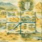 Africa Wrapping Paper featuring acacia trees, giraffes, mountains, and waterfalls in warm golden colors.