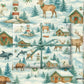 Alaska Christmas wrapping paper features watercolor wildlife and cabins in a winter scene, perfect for luxury holiday gift wrap.
