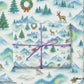 Luxury Christmas wrapping paper featuring arctic wildlife and vibrant watercolor mountains, perfect for holiday gift wrap.