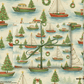 Boats Christmas Wrapping Paper featuring boats and Christmas trees in a colorful, festive design perfect for holiday gifts.