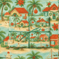 Colorful Caribbean Tropical Christmas Wrapping Paper featuring beach cottages, palm trees, and snowmen, perfect for holiday gifts.