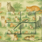 Cats Wrapping Paper featuring various cats lounging and playing among greenery in a warm watercolor design.