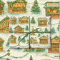 Luxury Christmas wrapping paper featuring watercolor German market stalls and Glühwein stands on a snowy backdrop.