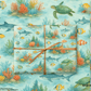 Vibrant Coral Reef Wrapping Paper featuring sea turtles, fish, and colorful coral on a soft blue background.