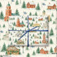 Nordic winter watercolor wrapping paper featuring Finnish landscapes, cozy cabins, and holiday trees.