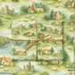 Ireland Wrapping Paper featuring idyllic green hills, cottages, and sheep in a lush pastoral landscape.