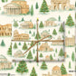 Luxury Christmas wrapping paper featuring watercolor Rome landmarks surrounded by festive trees.