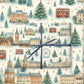 Luxury London Christmas wrapping paper featuring watercolor design of landmarks and festive trees.