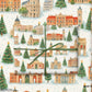 Luxury Christmas wrapping paper featuring watercolor design of Madrid's landmarks, adorned with festive trees and snow.