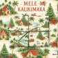 Mele Kalikimaka Christmas wrapping paper featuring tropical palm trees and cheerful poinsettias in a watercolor design.