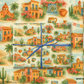 Mexico Wrapping Paper featuring vibrant adobe homes, cacti, and festive details perfect for gift wrapping.