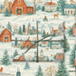 Luxury Christmas wrapping paper featuring Midwest landscapes in watercolor design with rustic barns and Christmas lights.