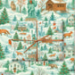 Luxury Christmas wrapping paper in watercolor design showcasing snowy New England landscapes and iconic landmarks.