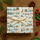 Luxury Christmas wrapping paper featuring watercolor Japanese pagodas and snowy landscapes, perfect for holiday gift wrap.