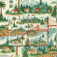 Luxury Christmas wrapping paper featuring watercolor designs of Pacific West Coast landmarks and winter scenery.