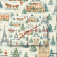 Luxury Christmas wrapping paper features watercolor scenes of Paris landmarks and festive holiday elements.