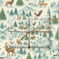 Luxury Christmas wrapping paper showcasing a watercolor design of Rocky Mountains with wildlife, cabins, and festive elements.