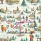 Luxury Christmas wrapping paper showcasing Scottish landscapes in watercolor, featuring cows and historic castles.