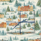 Luxury Christmas wrapping paper featuring a watercolor holiday village scene with snow-covered trees.