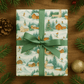 Luxury Christmas wrapping paper featuring Swiss alpine scenes in watercolor design, adorned with festive details.