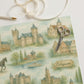 Belgium Wrapping Paper featuring hand-painted Belgian landmarks and castles in soft watercolor tones.