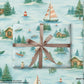 Luxury Christmas wrapping paper featuring hand-painted cabins, snowmen, and festive sailboats in serene watercolor design.