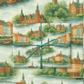 Denmark Wrapping Paper featuring watercolor cityscapes and colorful row houses, perfect for elegant gift wrapping.