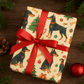Luxury Doberman Pinschers Christmas wrapping paper featuring watercolor design with festive decorations.