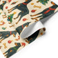 Doberman Pinschers watercolor Christmas wrapping paper featuring festive trees, ornaments, and candy canes.