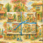 Luxury Christmas wrapping paper featuring a watercolor design of European bistros and townhouses.