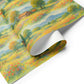 Floral Meadows luxury gift wrap in watercolor design featuring blooming fields, rustic barns, and hills, perfect for holiday gifts.