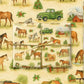 Luxury Christmas wrapping paper featuring hand-painted horses and rustic holiday scenes, perfect for gift wrap.