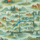 Iceland Wrapping Paper featuring hand-painted scenes of waterfalls, puffins, and Icelandic landscapes.