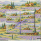 Luxury Christmas wrapping paper featuring rolling lavender fields with rustic barns in a watercolor design, eco-friendly made in USA.