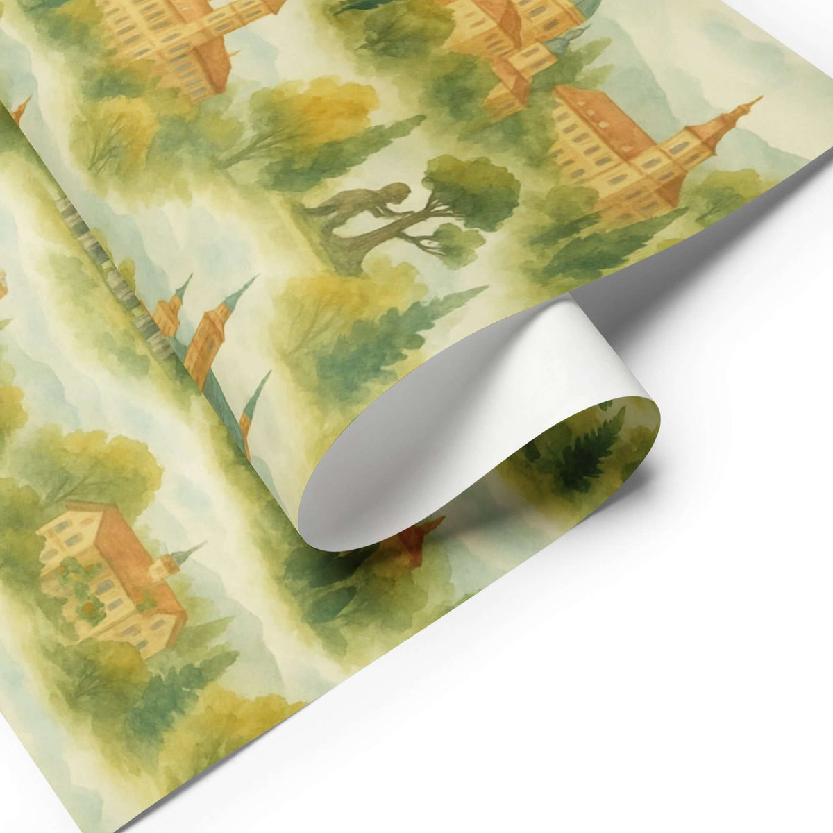 Madrid Wrapping Paper featuring beautiful hand-painted illustrations of iconic architecture and lush landscapes.