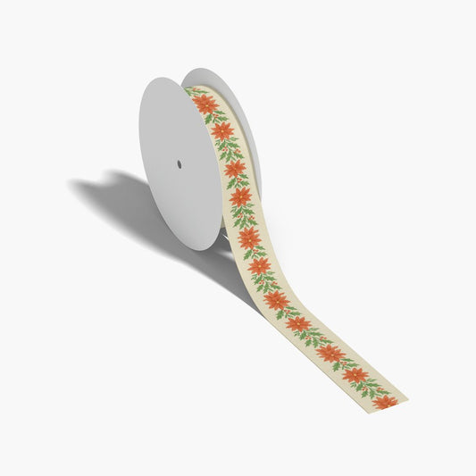 Poinsettia & Holly Grosgrain Ribbon