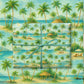 Luxury Christmas wrapping paper showcasing a watercolor beach scene with palm trees and tropical cabanas.