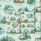 Skating Winter Christmas Wrapping Paper featuring hand-painted winter scenes and cozy cabins in a frosty palette.