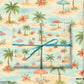 Luxury Christmas wrapping paper featuring a tropical beach watercolor design with palm trees and hibiscus flowers.