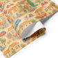 Charming watercolor wrapping paper featuring European town scenes, vintage cars, and floral accents.