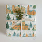 Luxury Christmas wrapping paper featuring watercolor architecture design with festive greenery.