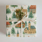Luxury Christmas wrapping paper with watercolor design featuring German landmarks and festive greenery.