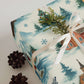 Luxury Norway Christmas wrapping paper with watercolor scenery and pine sprig, perfect for holiday gift wrap.