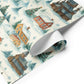 Luxury Christmas wrapping paper featuring watercolor villages and evergreen trees, inspired by Nordic winter landscapes.