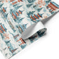 Watercolor design of Osaka Japan winter wrapping paper featuring pagodas and cherry blossoms.