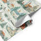 Watercolor design Midwest USA Christmas wrapping paper featuring charming winter scenes and snowy landscapes.