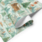 Luxury Christmas wrapping paper featuring watercolor design of snowy New England houses and lighthouses.