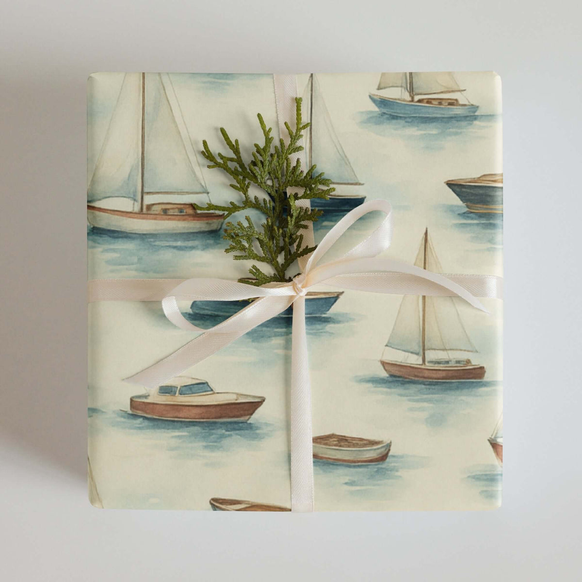 Boats Wrapping Paper featuring hand-painted watercolor sailboats and yachts for gift wrapping.